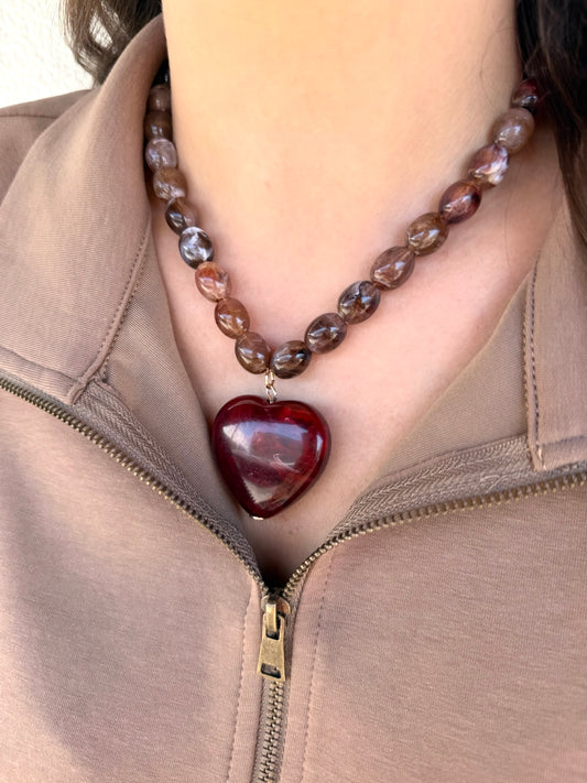 Acrylic Bead with Heart Necklace