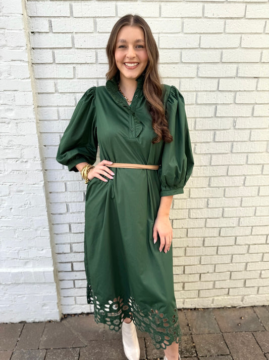 Hunter Ruffle Collar Midi Dress