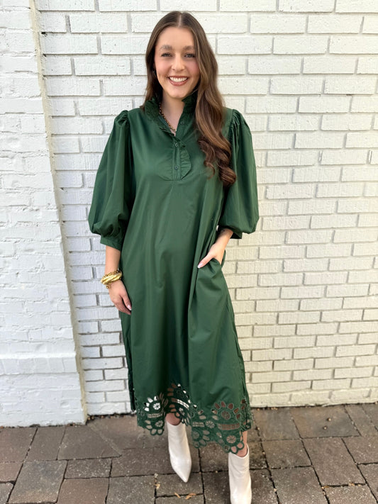 Hunter Ruffle Collar Midi Dress