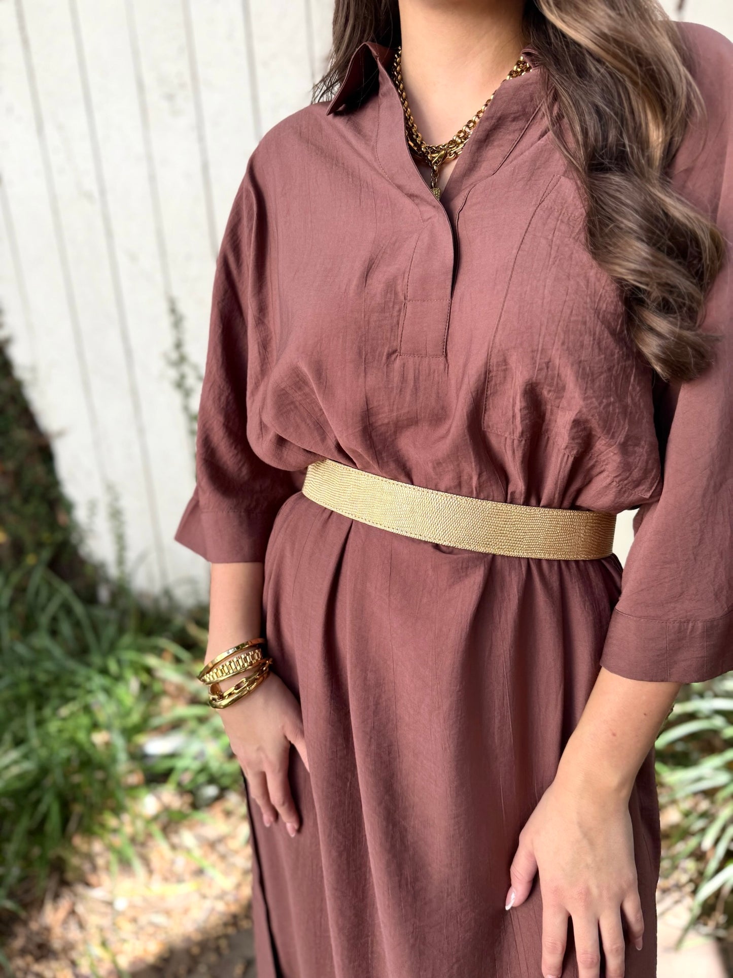 Collared Comfy Midi Dress - Brown