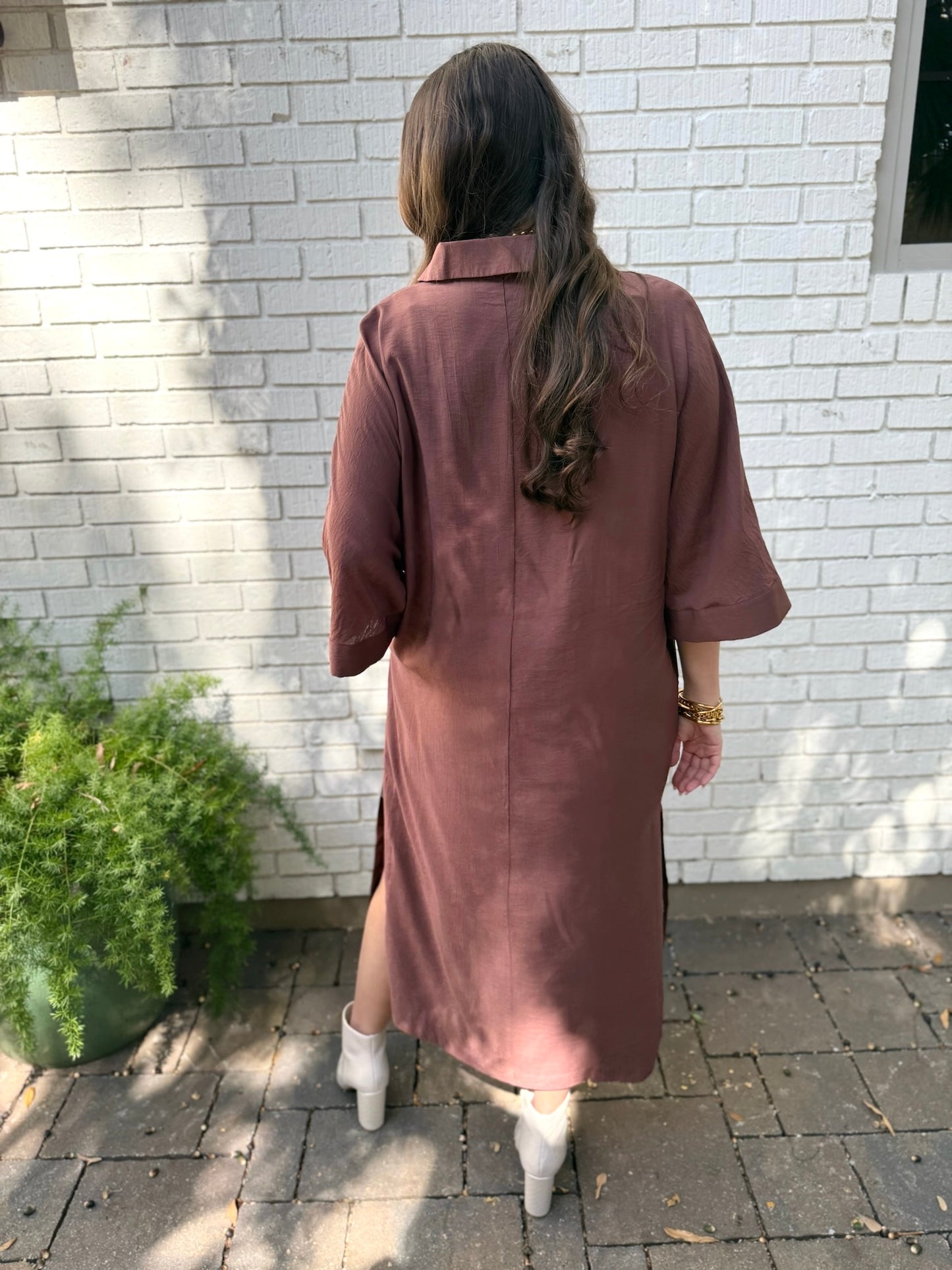 Collared Comfy Midi Dress - Brown