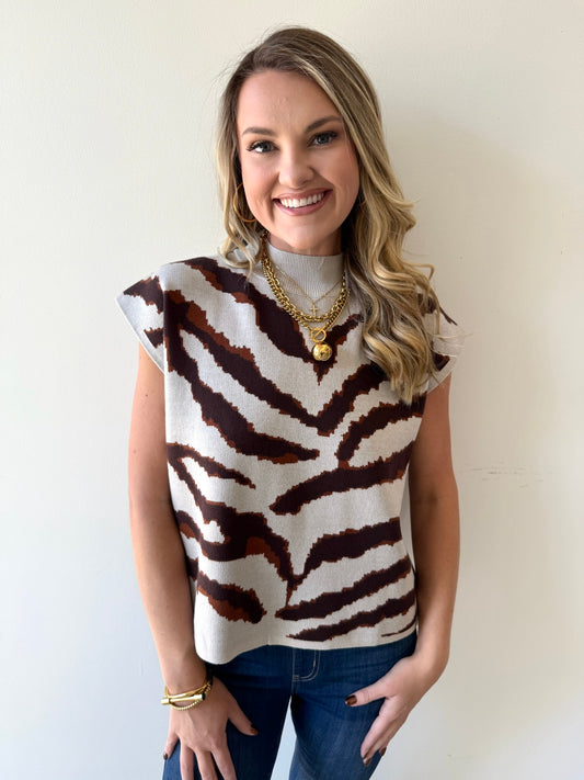 Animal Print Mock Neck Sweater