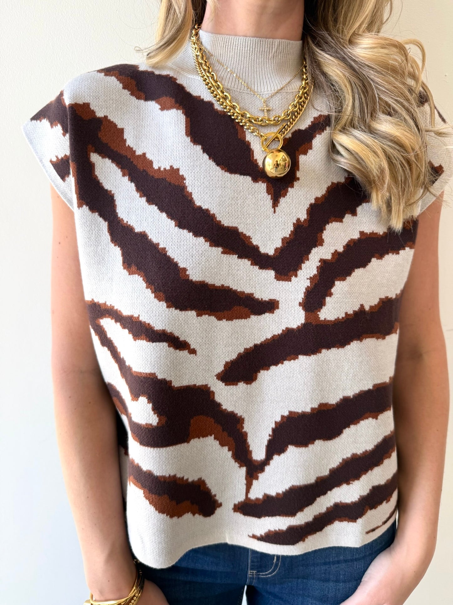 Animal Print Mock Neck Sweater