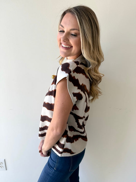 Animal Print Mock Neck Sweater