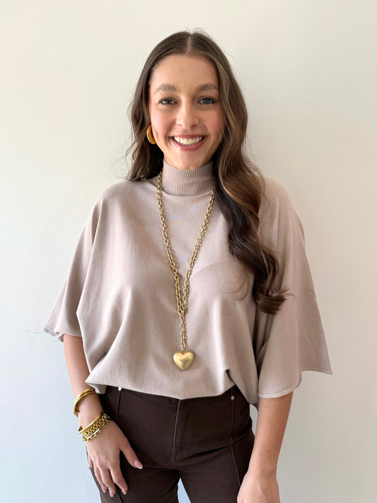 Soft Almond Mock Neck Top