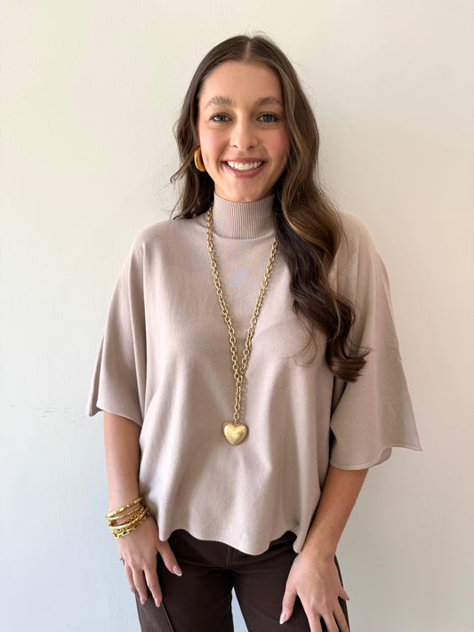 Soft Almond Mock Neck Top