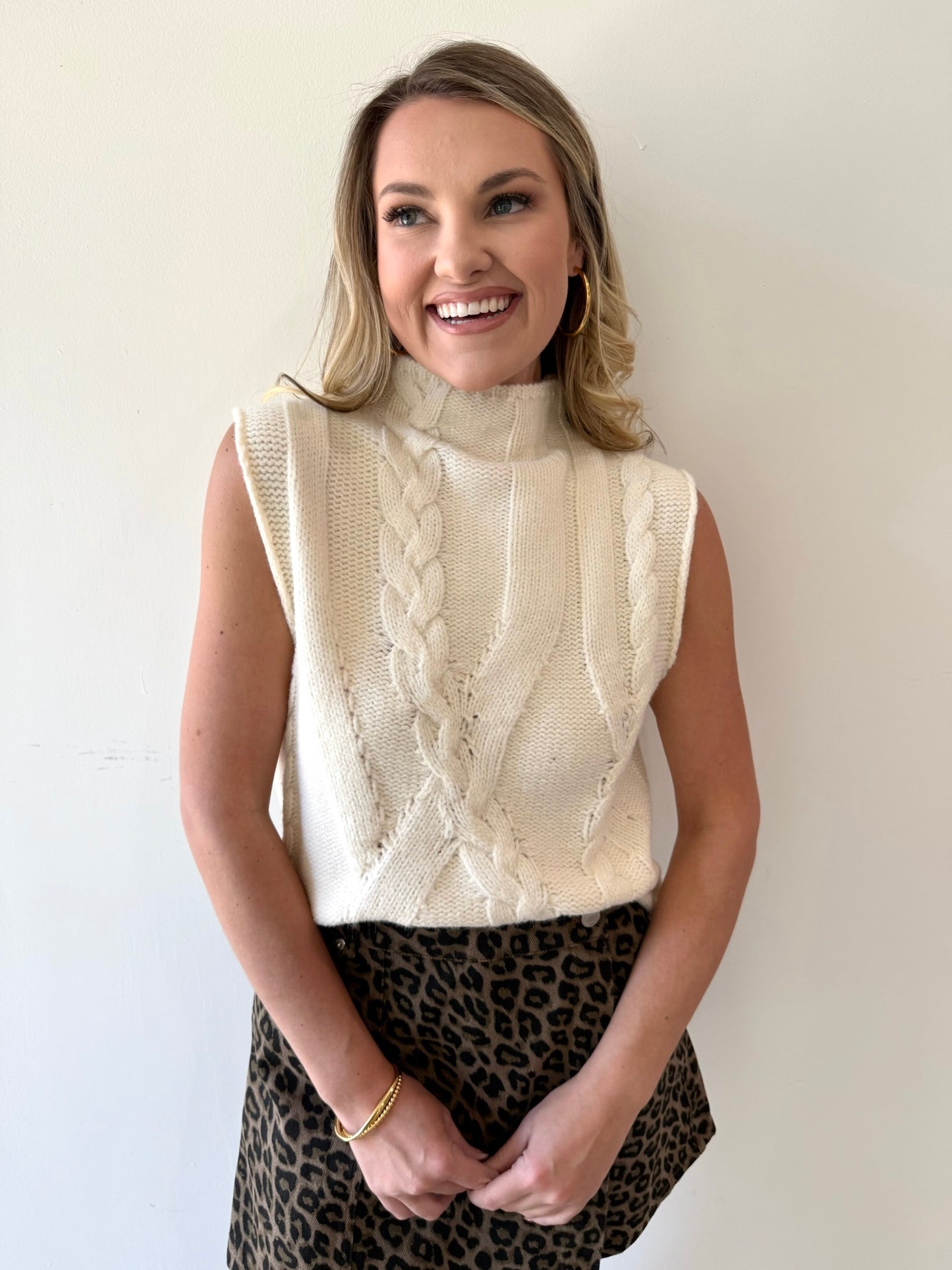 Cable Knit Mock Neck Top