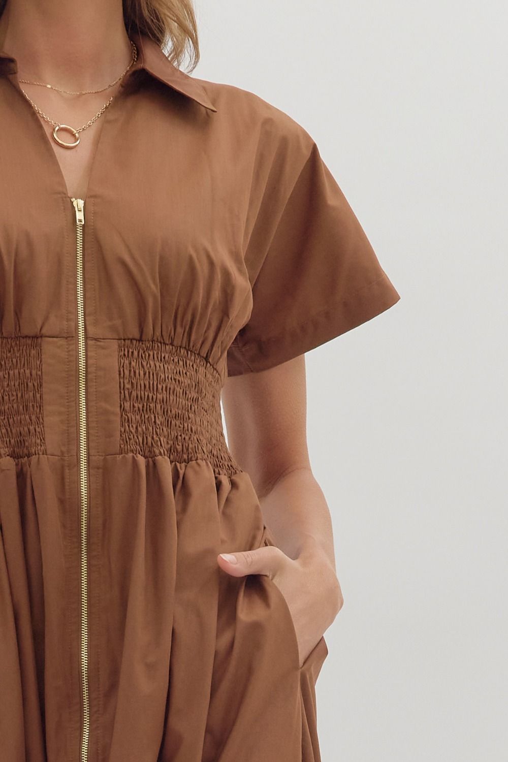 Oakley Smock Waist Dress- Coffee