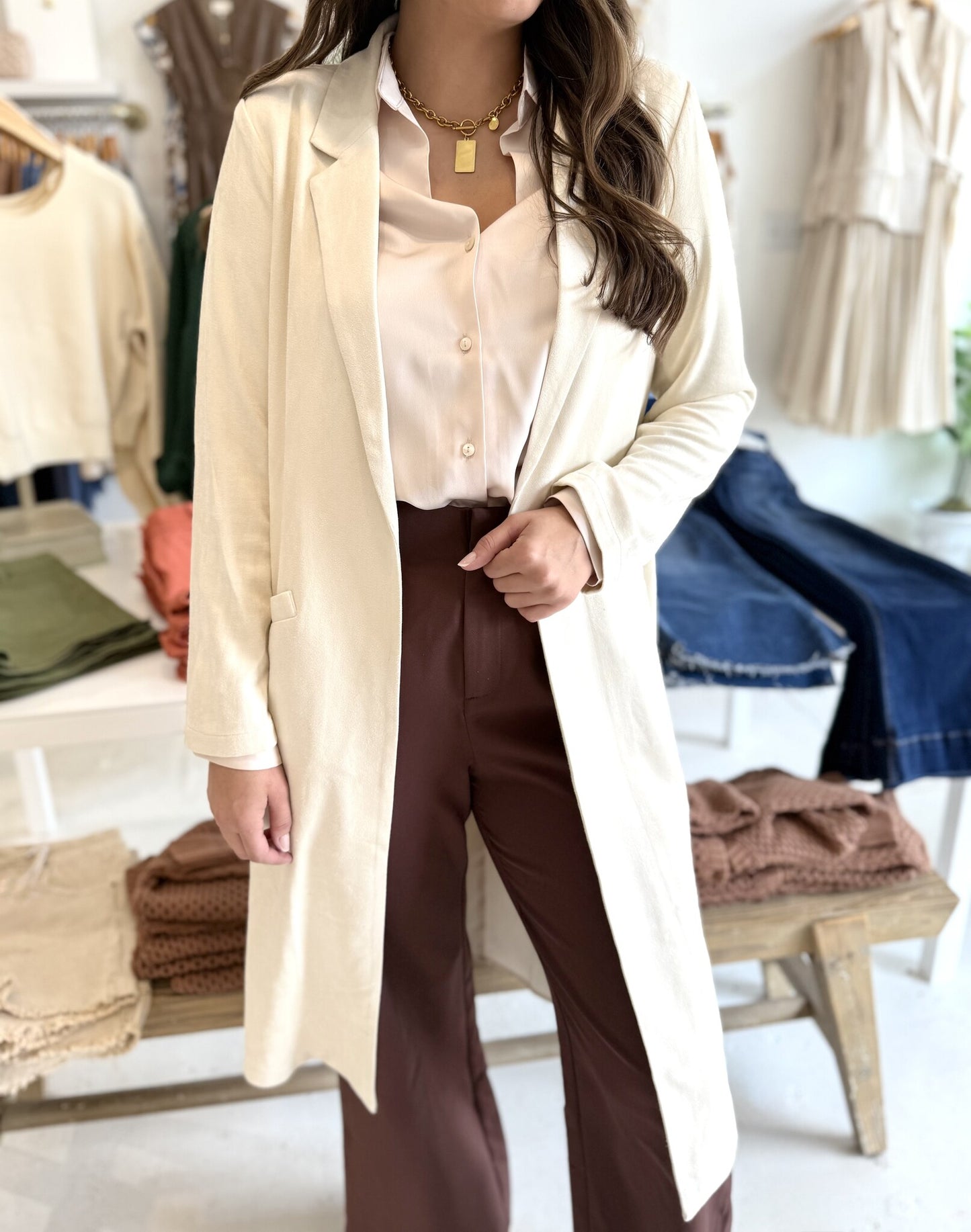 Adele Vegan Suede Duster Coat- Cream