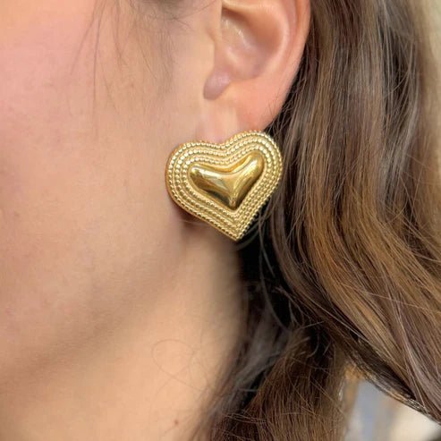 "Gemma" - Gold Bead Heart Earring - Private Gallery Boutique