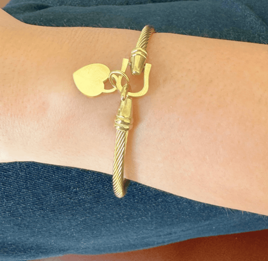 Gold Cable Bangle with Heart Charm - Private Gallery Boutique