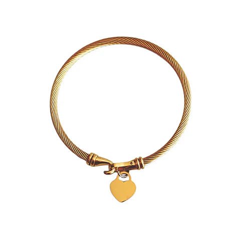 Gold Cable Bangle with Heart Charm - Private Gallery Boutique