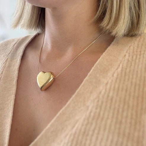 Gold Puff Heart Necklace - Private Gallery Boutique