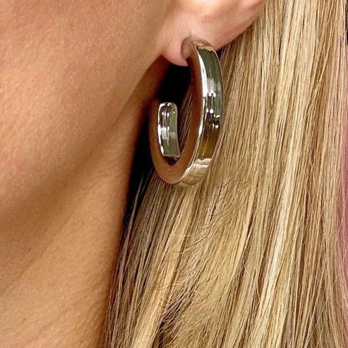 Large Silver C - Shape Hoop - Private Gallery Boutique
