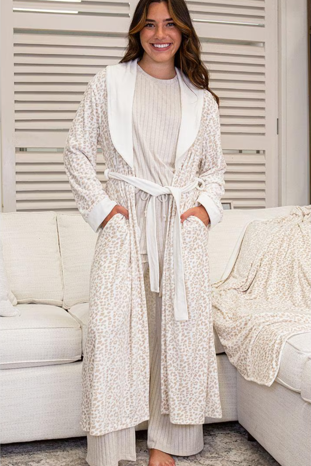 Leopard Harbin Robe - Soft White/Overcast