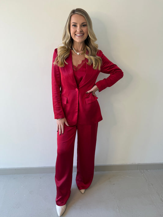 Savannah Satin Pants - Red