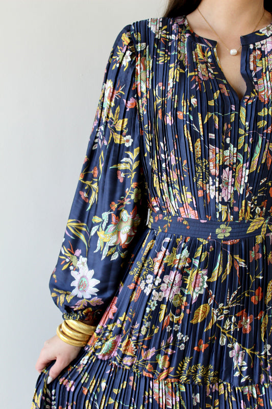 Floral Printed Pleated Long Dress