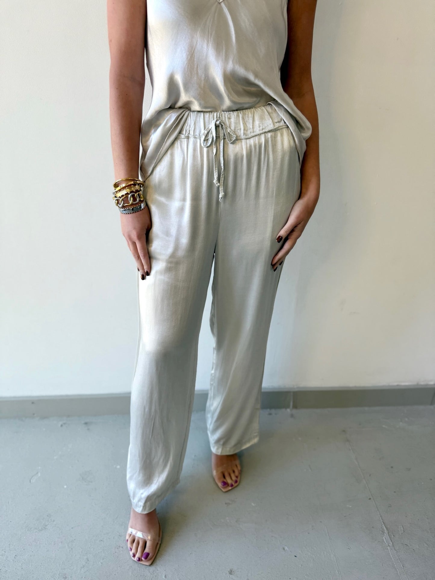 Italian Silky Straight Leg Pants - Beige