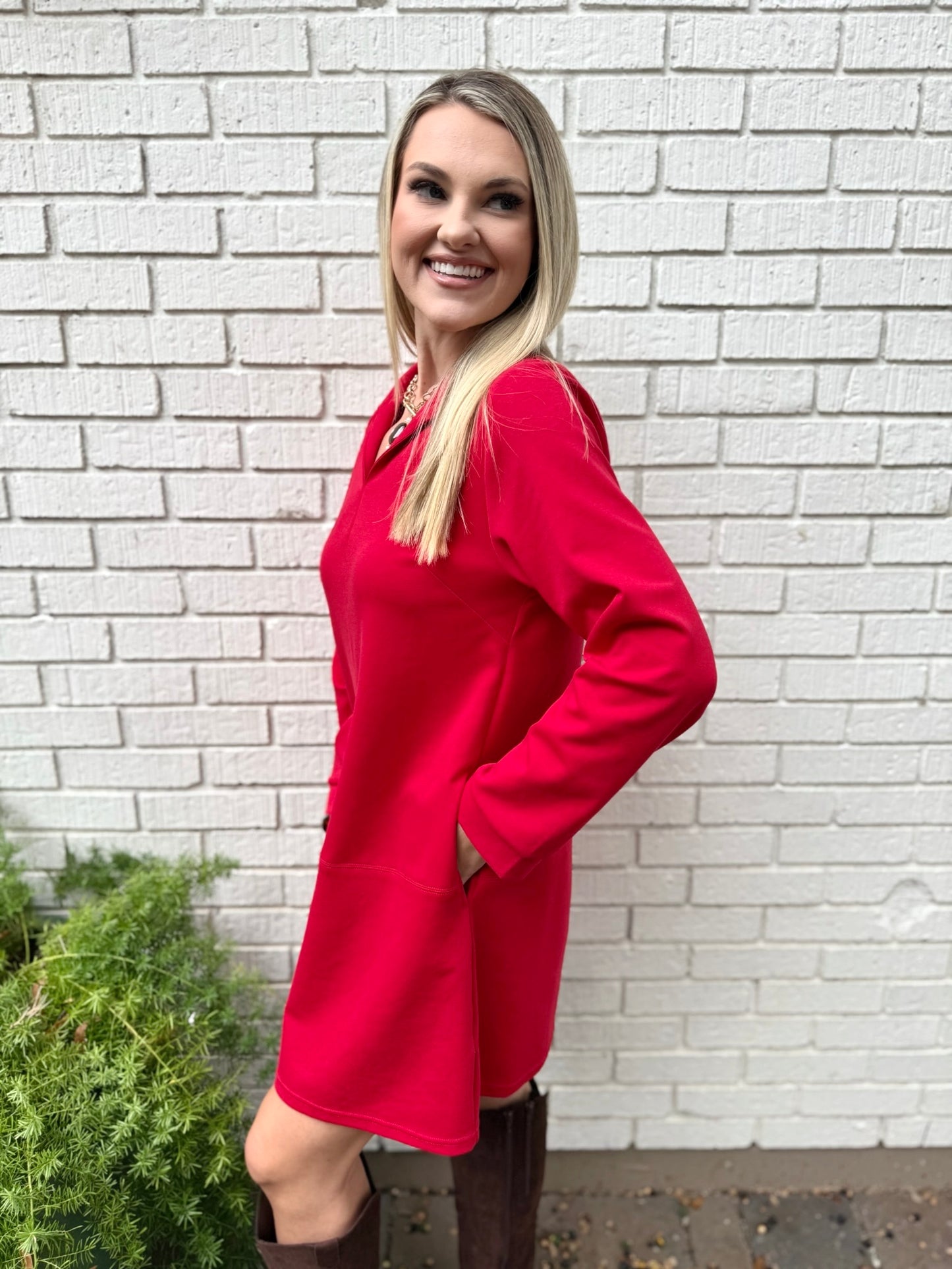 Stand Up Collared Shift Dress