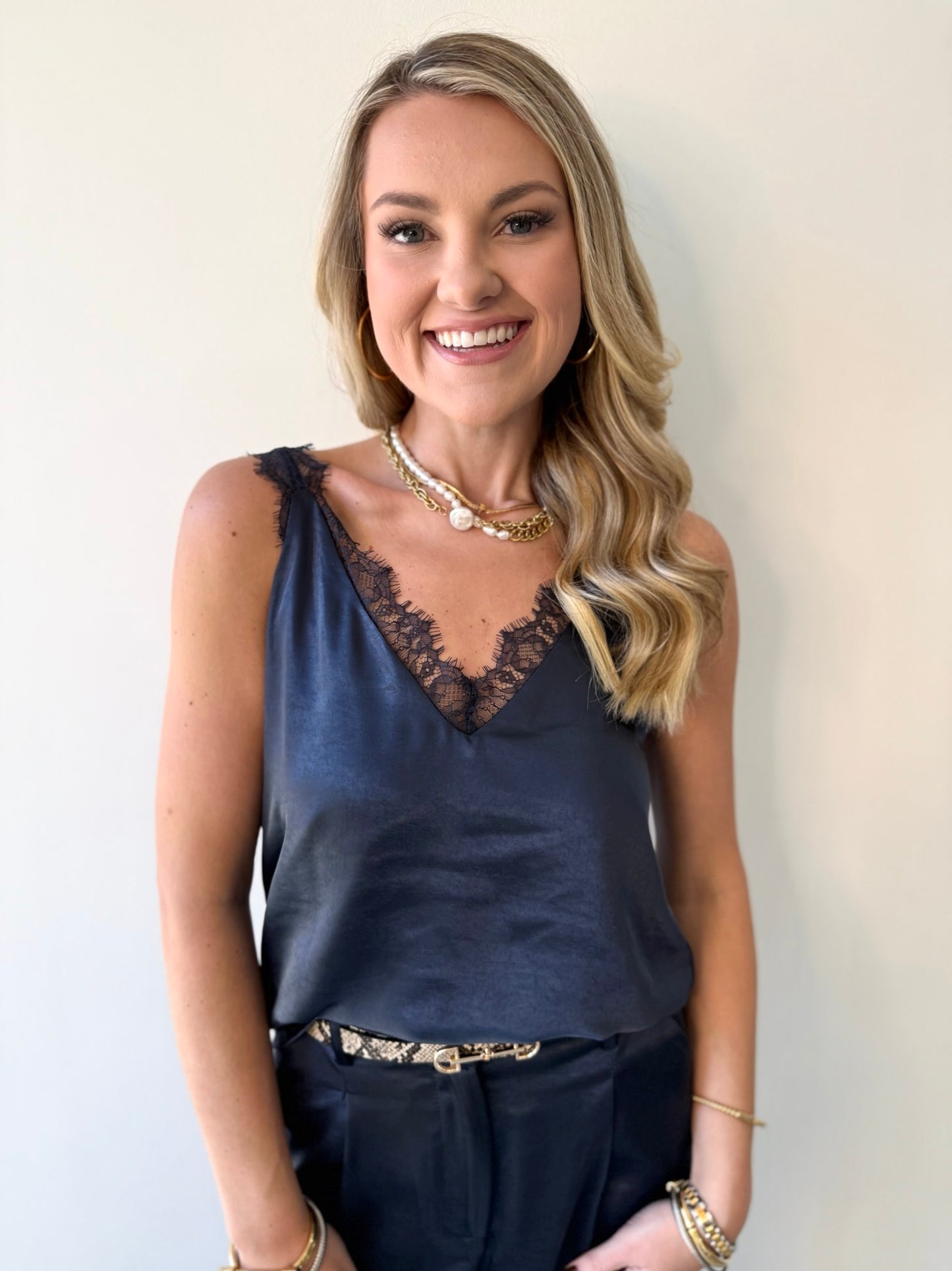 Satin Sheer Top - Navy