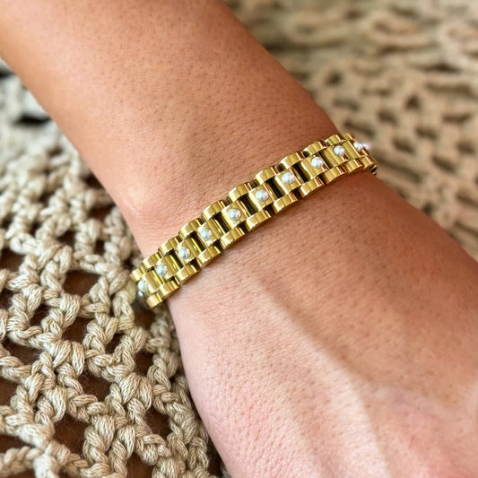 10MM Gold Watchband Bracelet with Pearls - Private Gallery Boutique