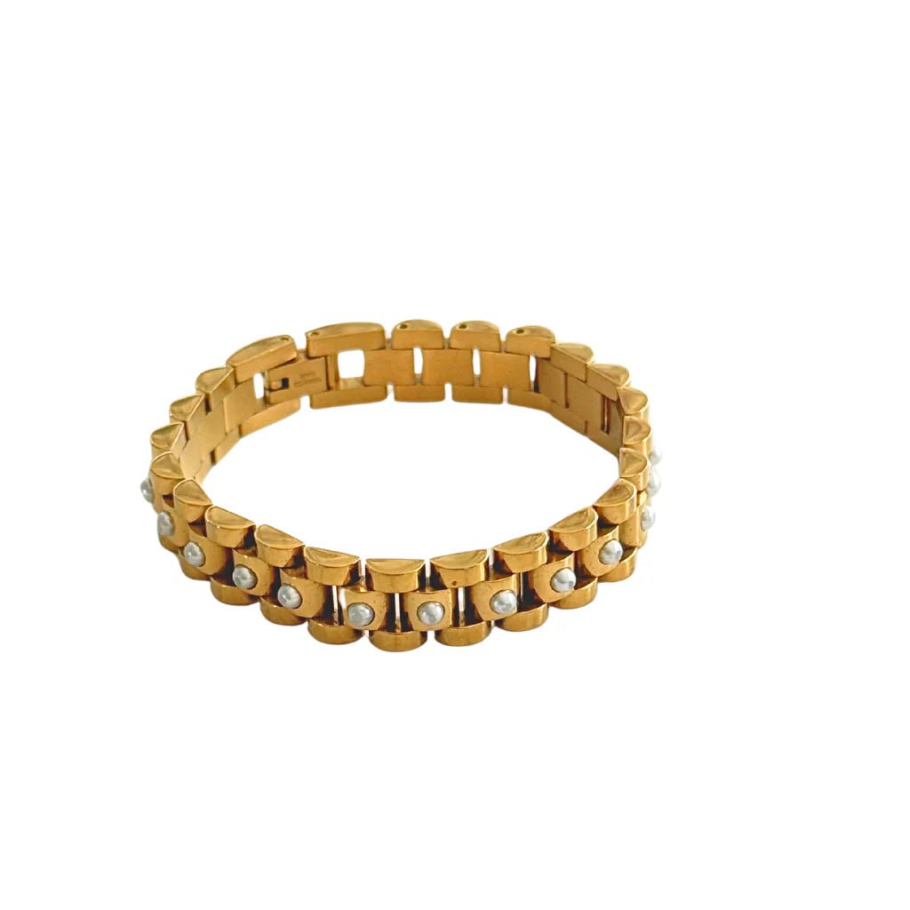 10MM Gold Watchband Bracelet with Pearls - Private Gallery Boutique