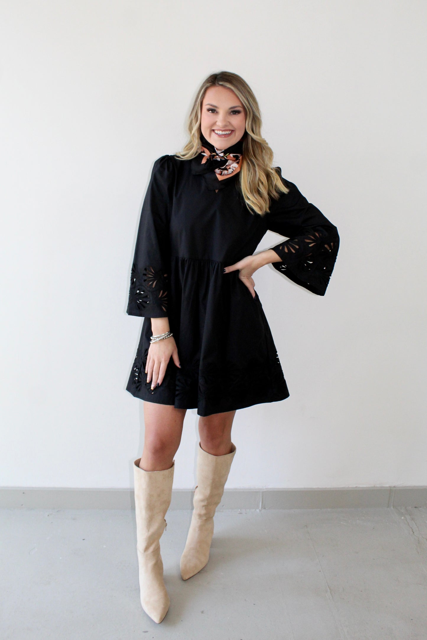 Eyelet Mini Dress - Black