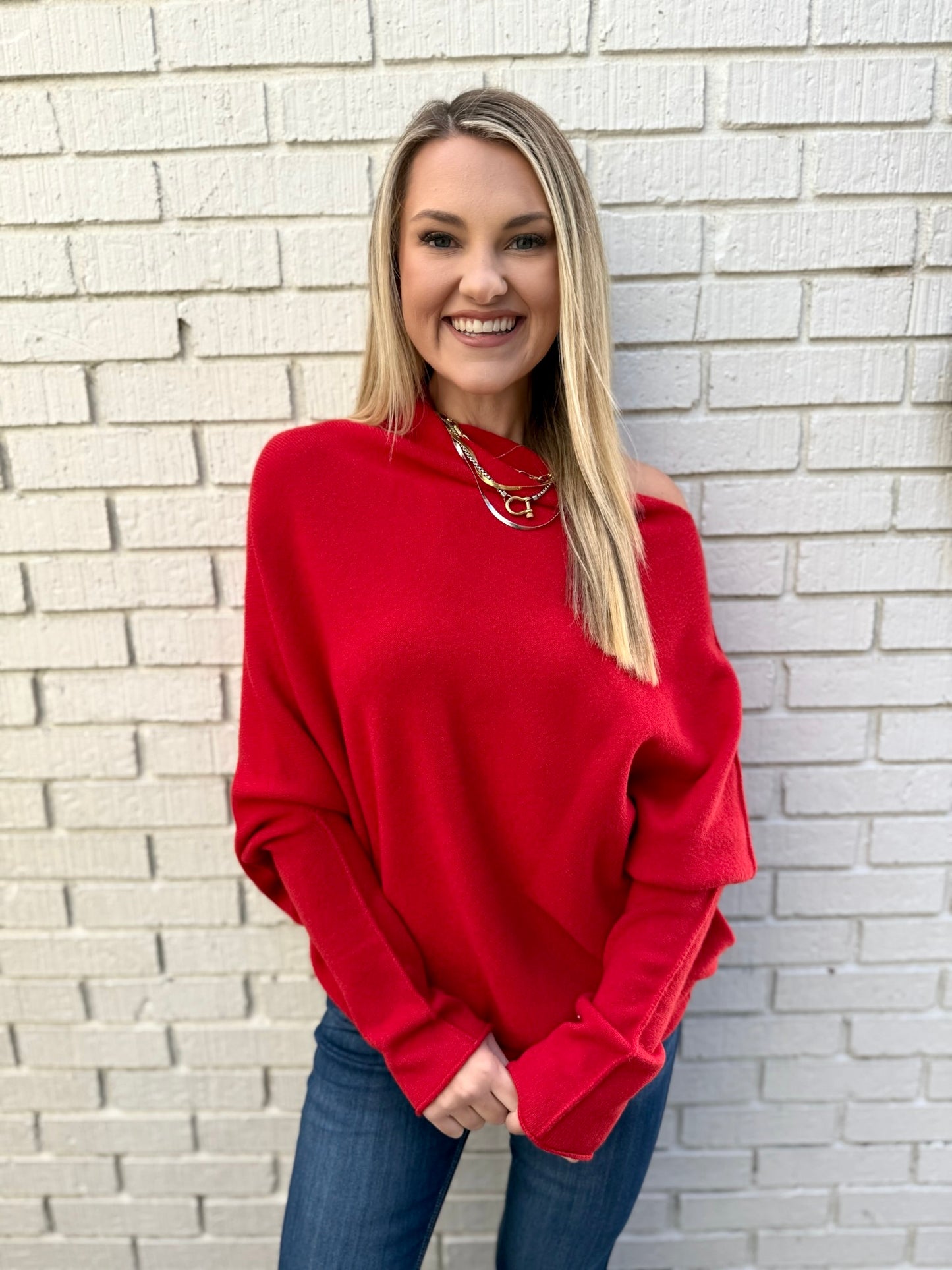 The Classic Asymmetrical Sweater -Red