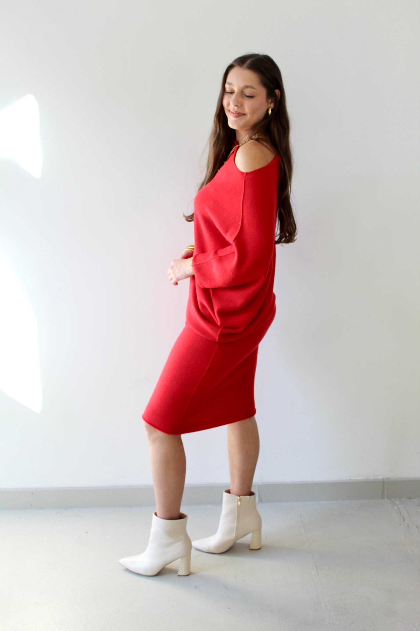 Asymmetrical Sweater Dress - Red