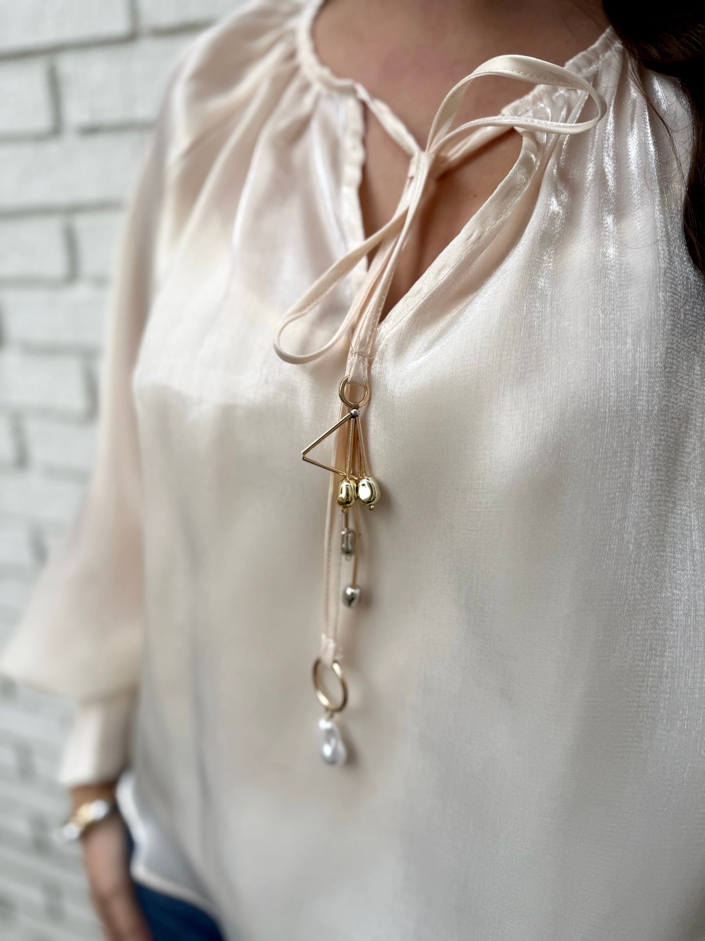 Solid Sheen Peasant Top
