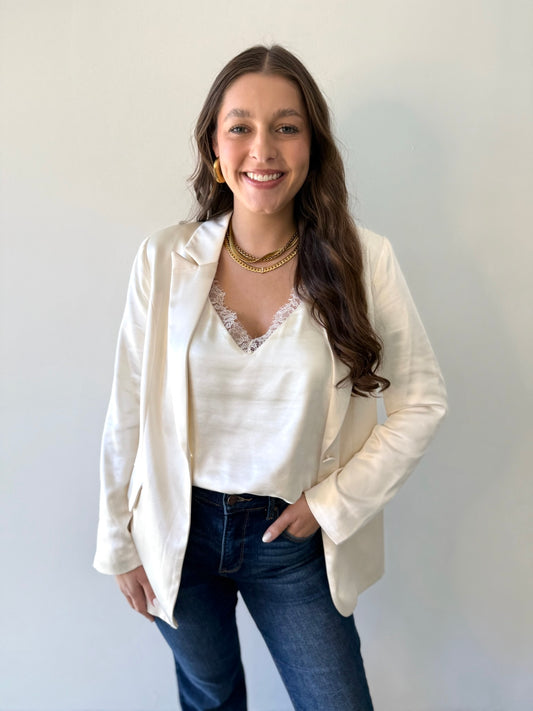 Evelyn Satin Blazer- Cream