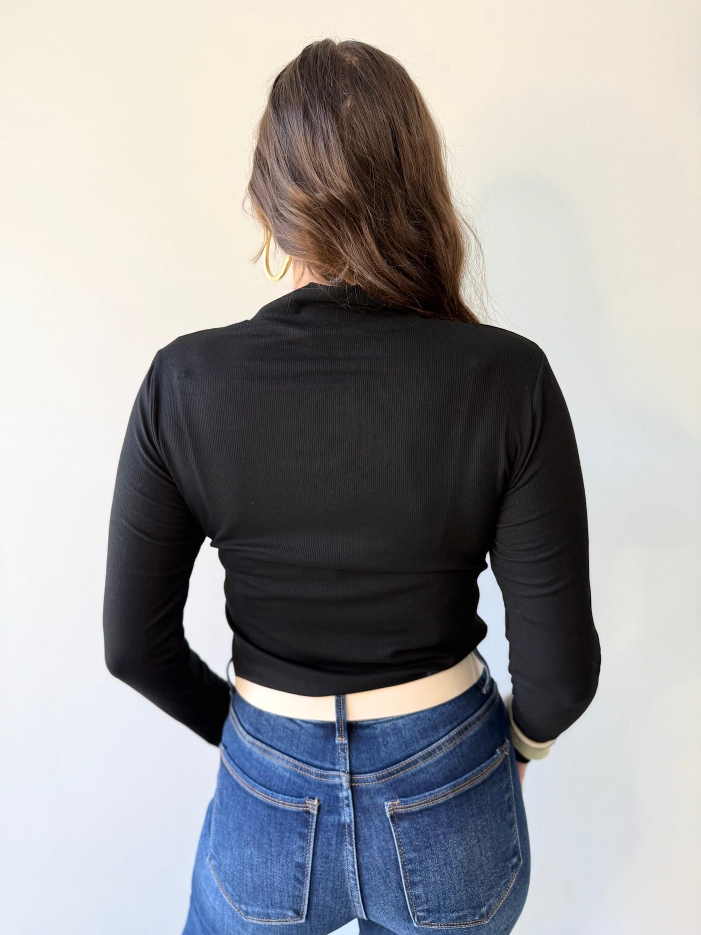 Rib Mock Neck Top - Black