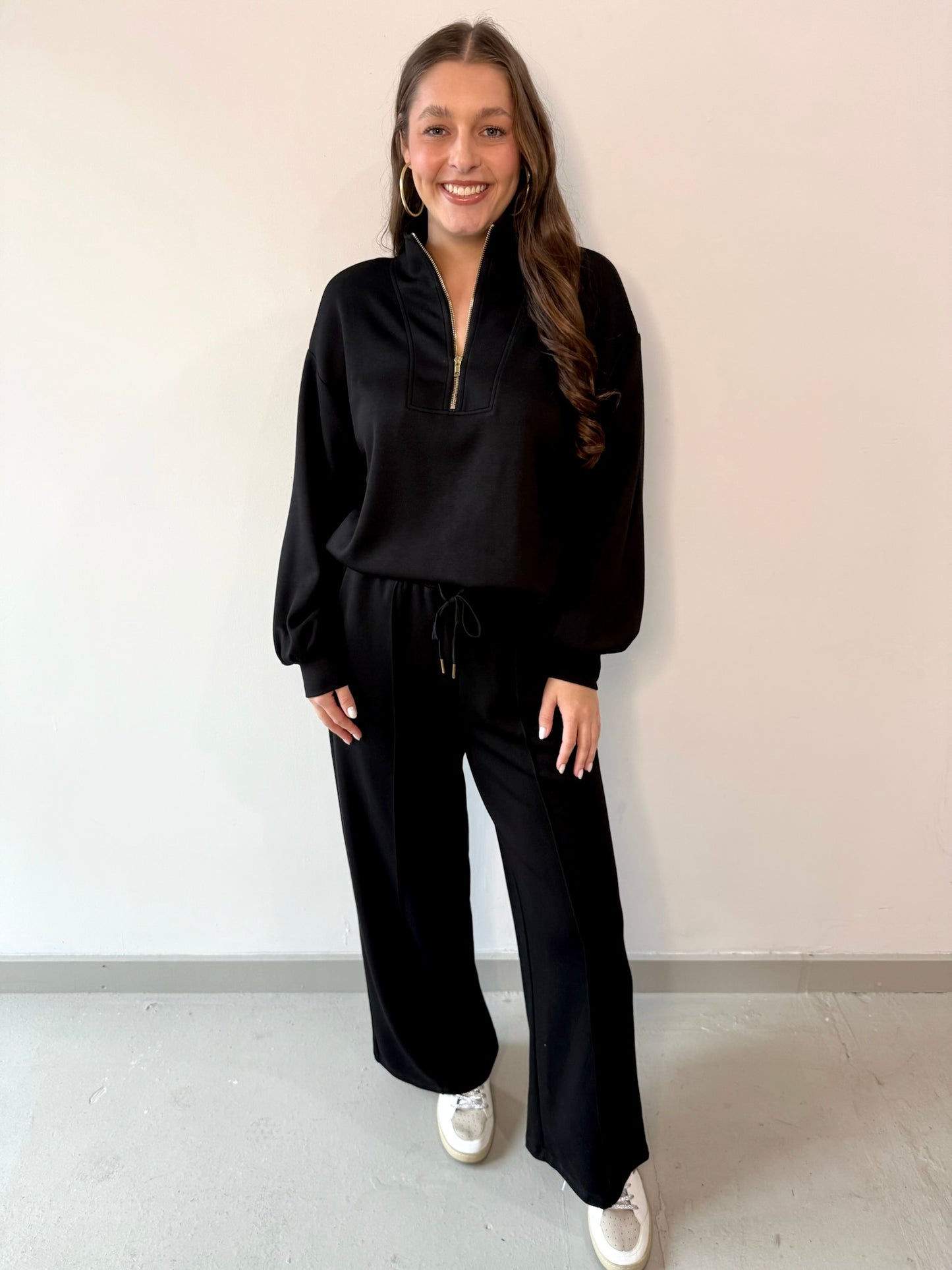 Hannah Half Zip Top & Pant Set - Black