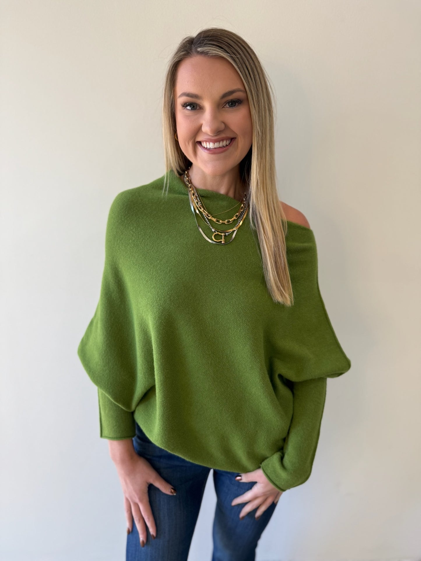 The Classic Asymmetrical Sweater -Avocado