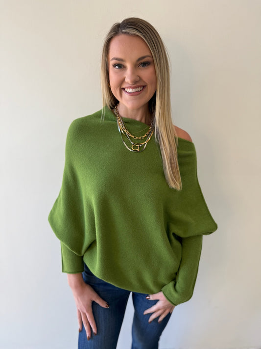 The Classic Asymmetrical Sweater -Avocado