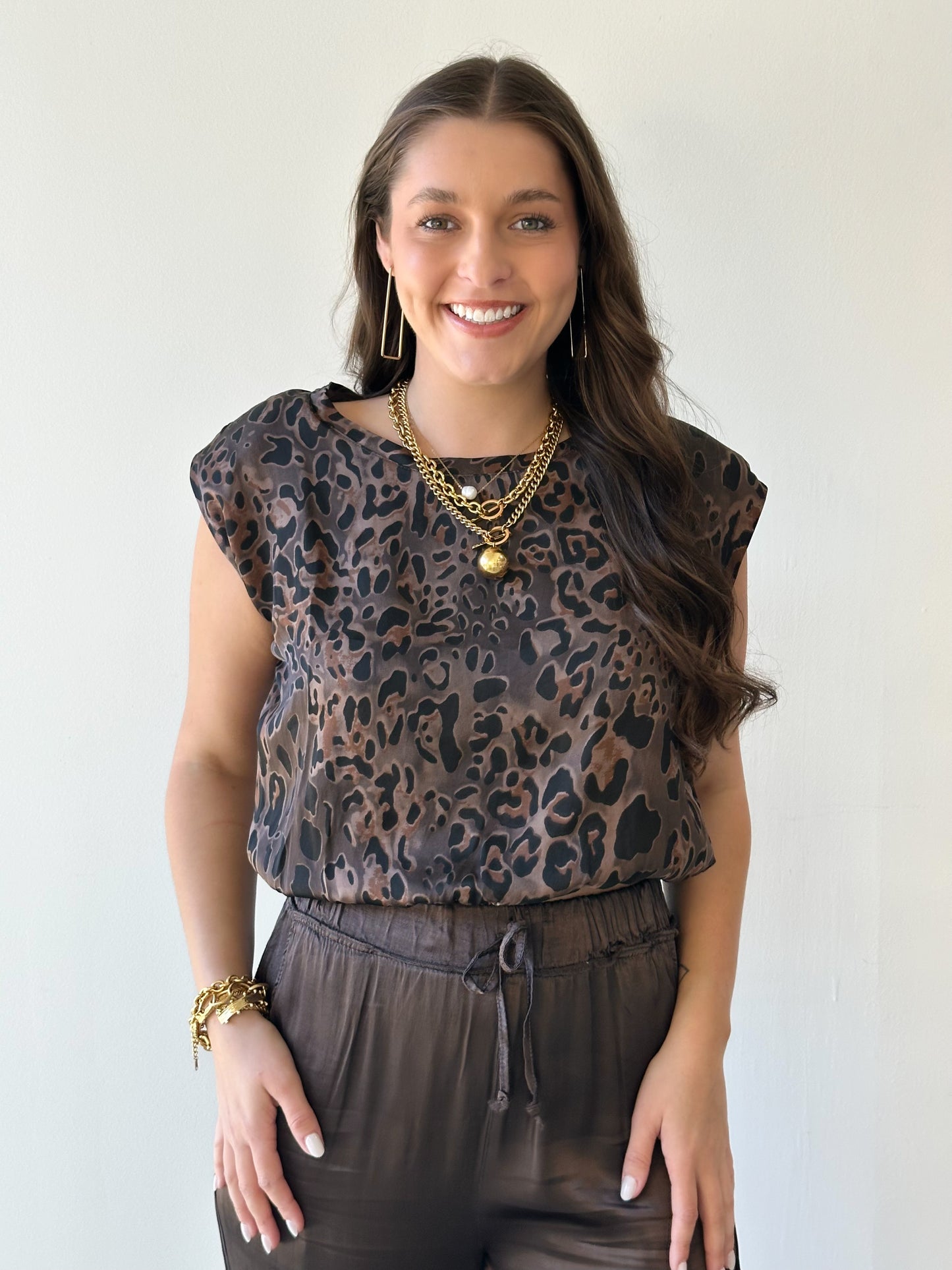 Leopard Print Shoulder Pad Top