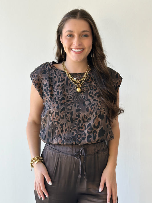 Leopard Print Shoulder Pad Top