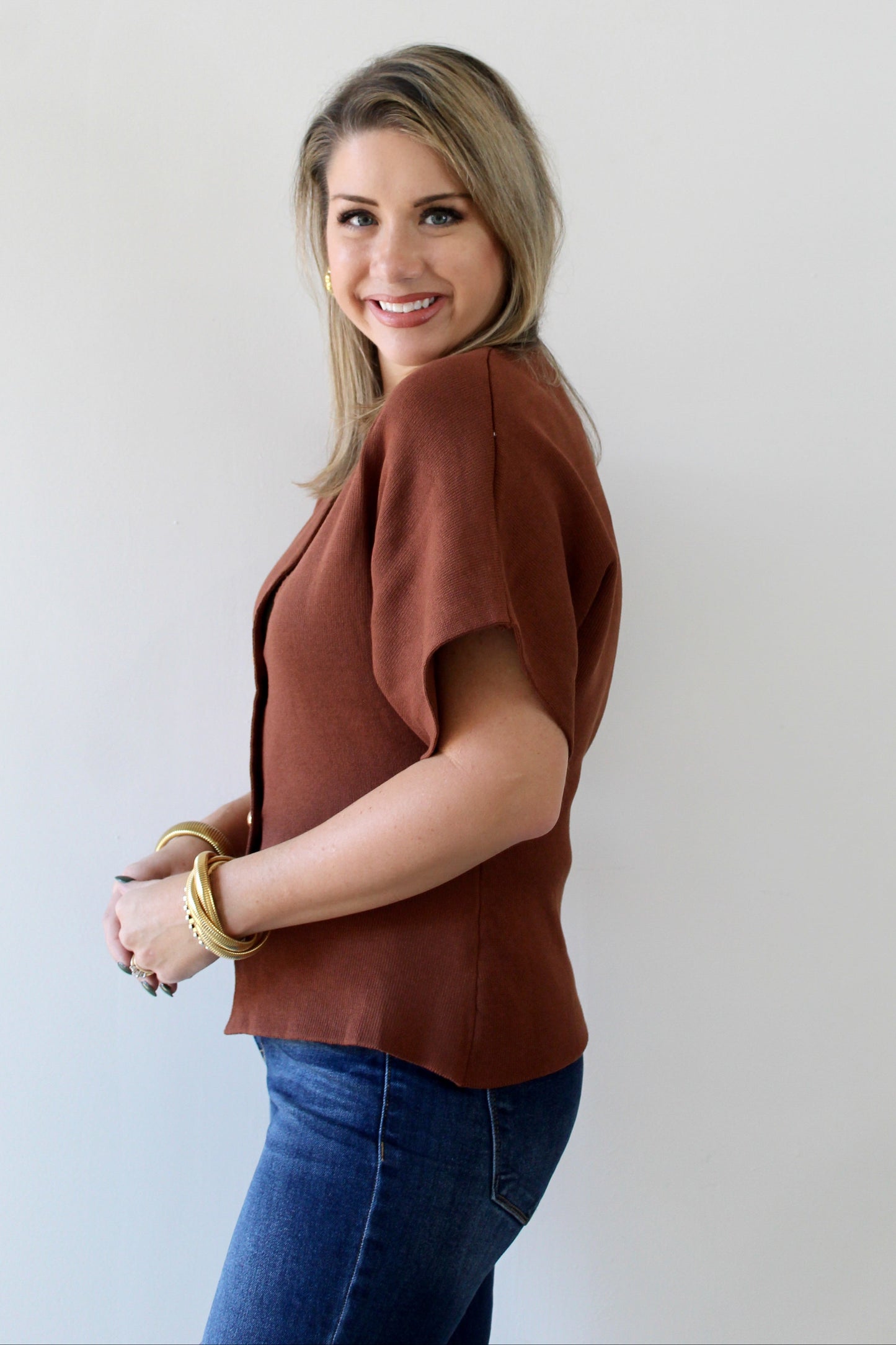 V Neck Button Cardigan Top