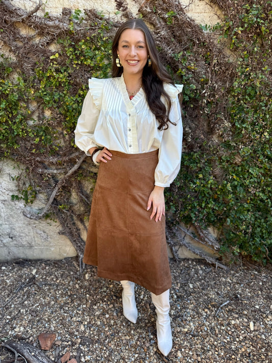 A Line Vegan Suede Skirt - Camel