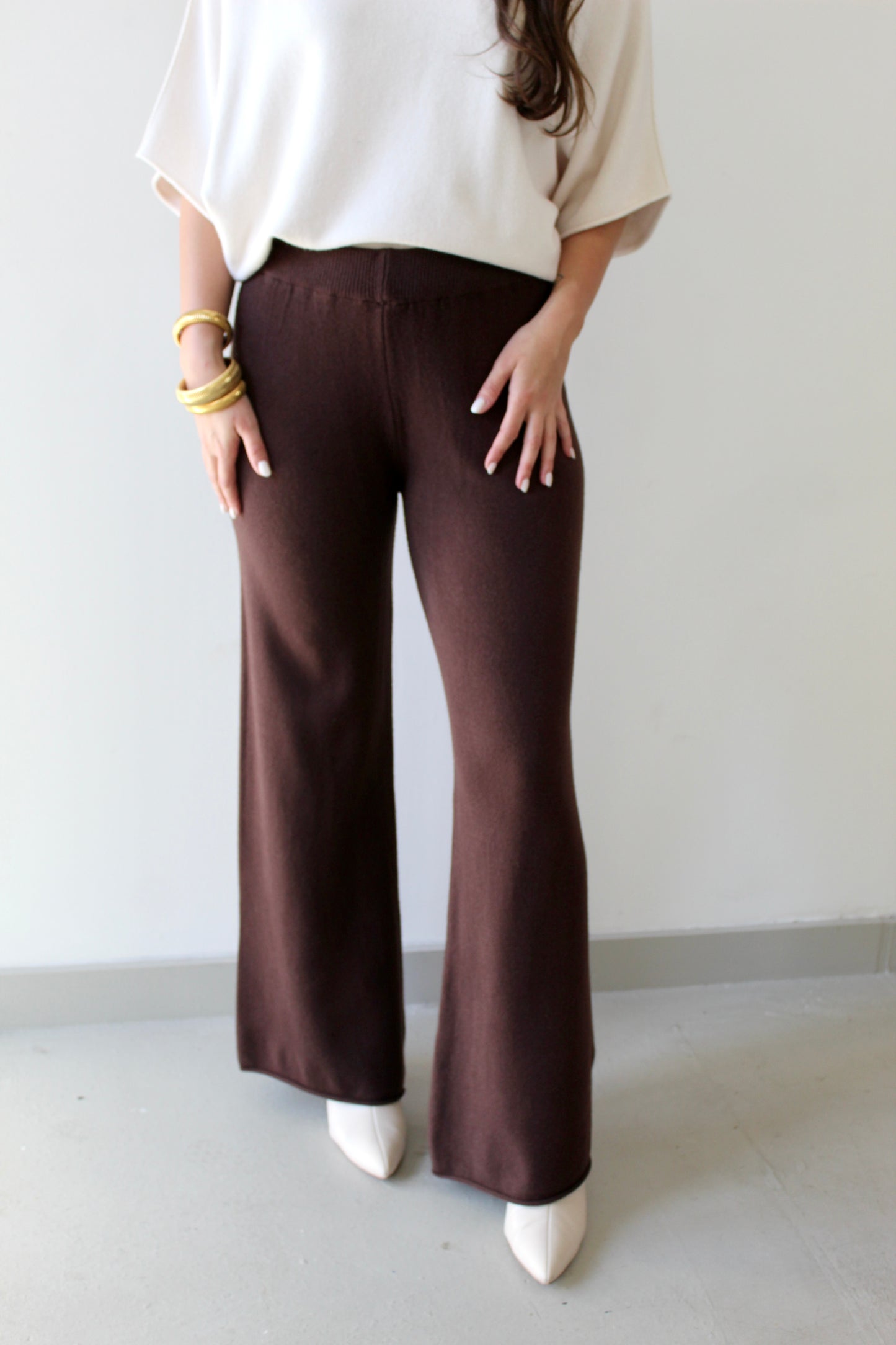 Italian Viscose Knit Flared Pant - Brown