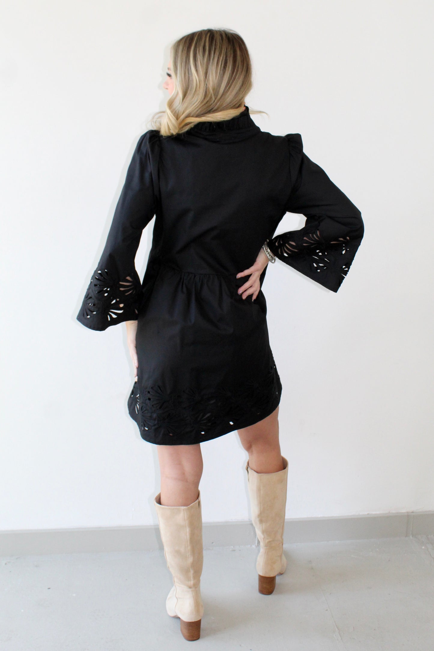 Eyelet Mini Dress - Black