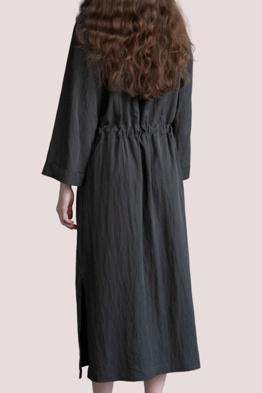 Side Slit Shirt Dress with belt - Charcoal