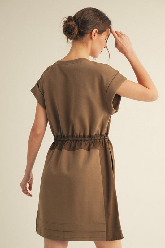 Drawstring Jersey Dress - Olive-Brown