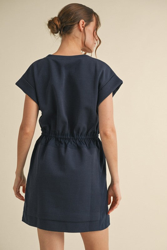 Drawstring Jersey Dress - Navy