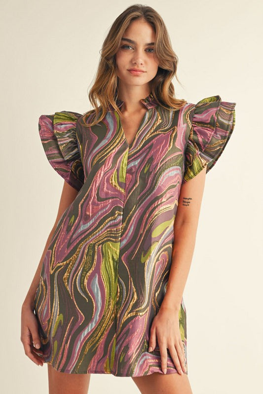 Green Mix Jacquard Print Dress