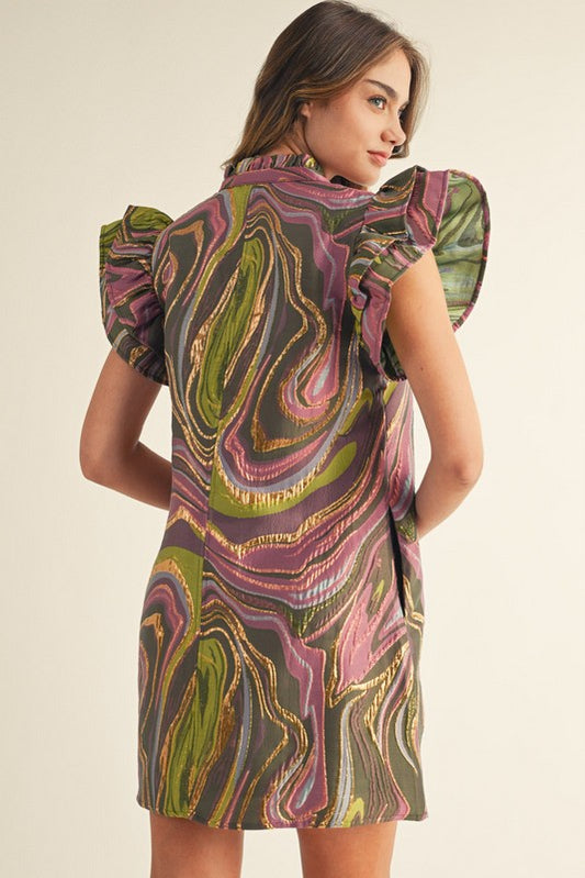 Green Mix Jacquard Print Dress