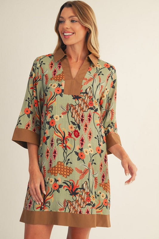 Boho Floral Sage Shift Dress