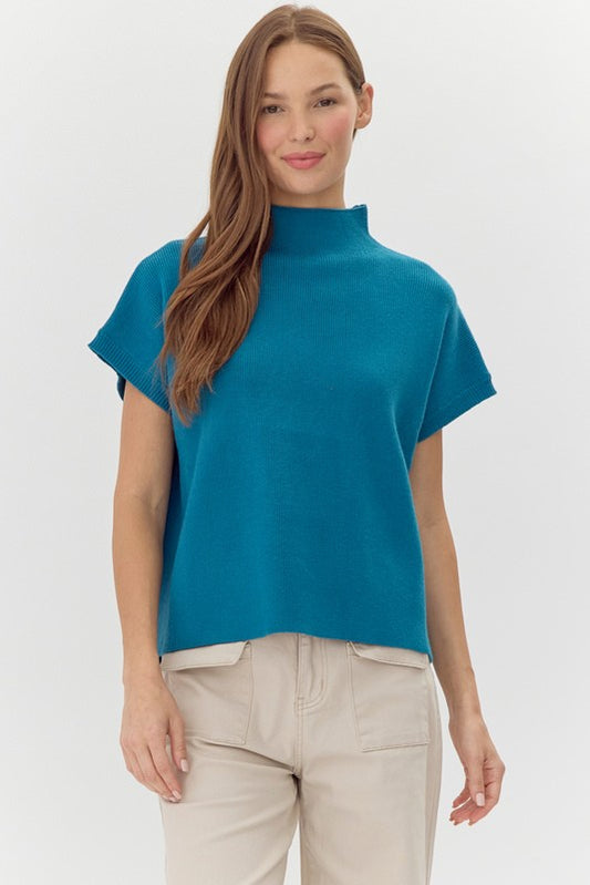 Drop Shoulder Comfy Knit Top- Teal