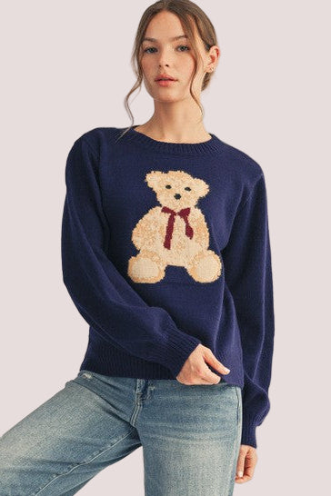 Cutesy Teddy Bear Sweater - Navy