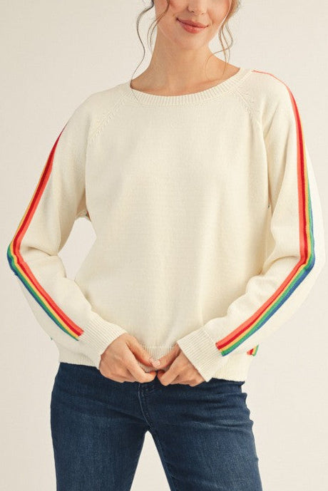 Rainbow contrast accent Sweater - Cream